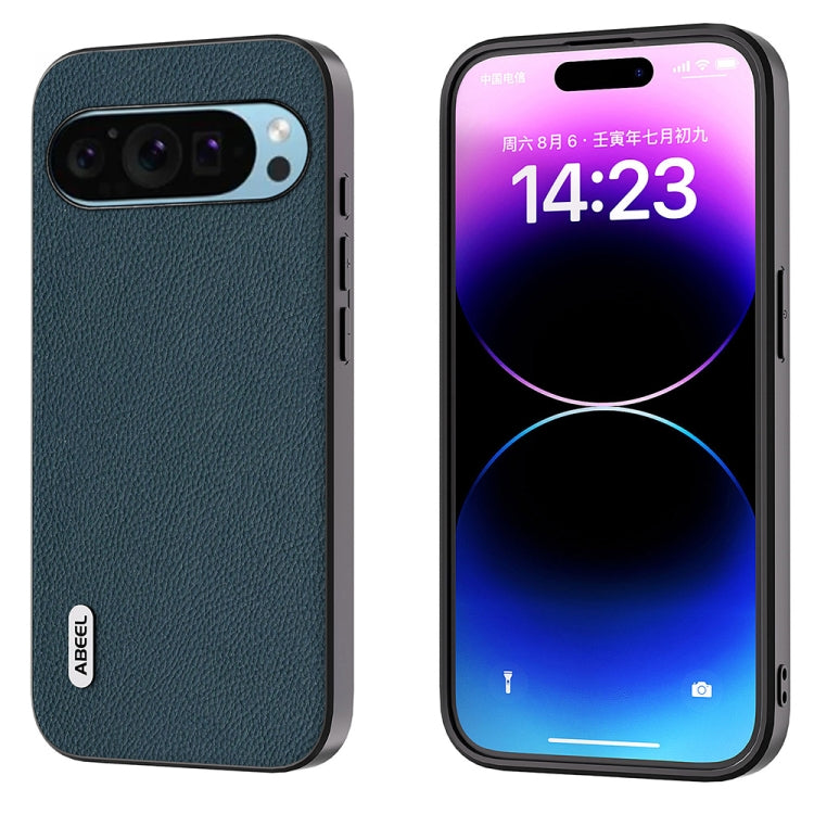 For Google Pixel 9 Pro ABEEL Genuine Leather + PC Litchi Texture Phone Case(Green)