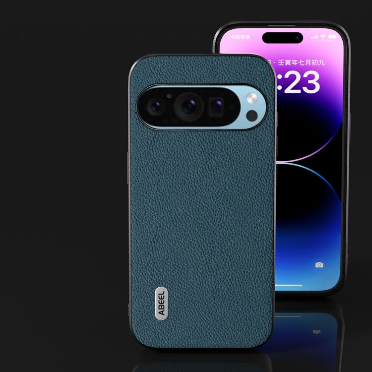 For Google Pixel 9 Pro ABEEL Genuine Leather + PC Litchi Texture Phone Case(Green)