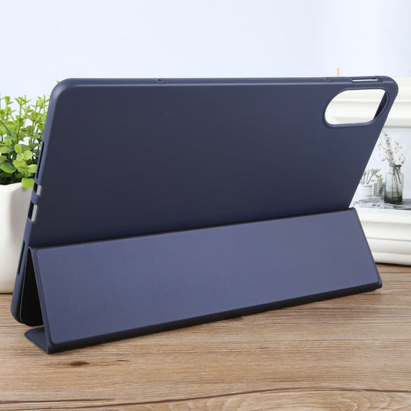 For Huawei MatePad SE 11 2024 Tri-fold Silicone Leather Tablet Case(Dark Blue)