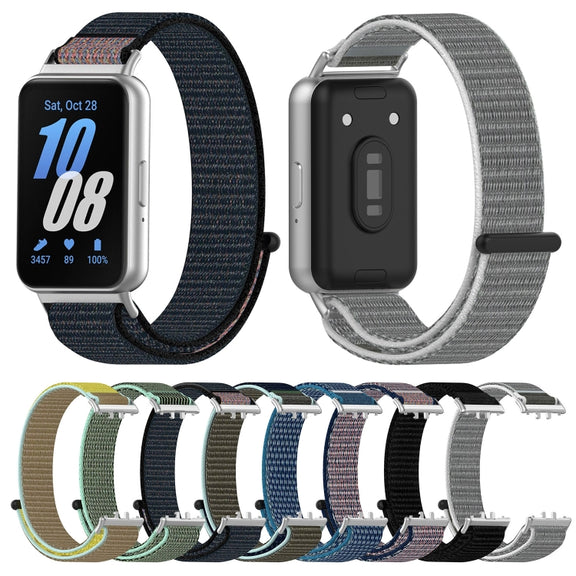 For Samsung Galaxy Fit 3 Nylon Loop Hook and Loop Fastener Watch Band(Grey Blue)
