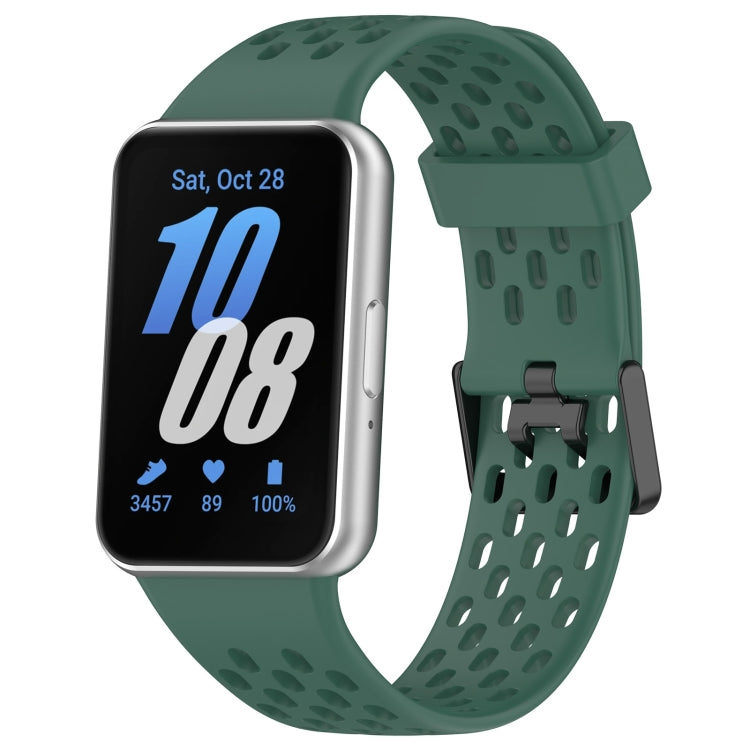 For Samsung Galaxy Fit 3 Hole Style Dual Buckle Silicone Watch Band(Dark Green)