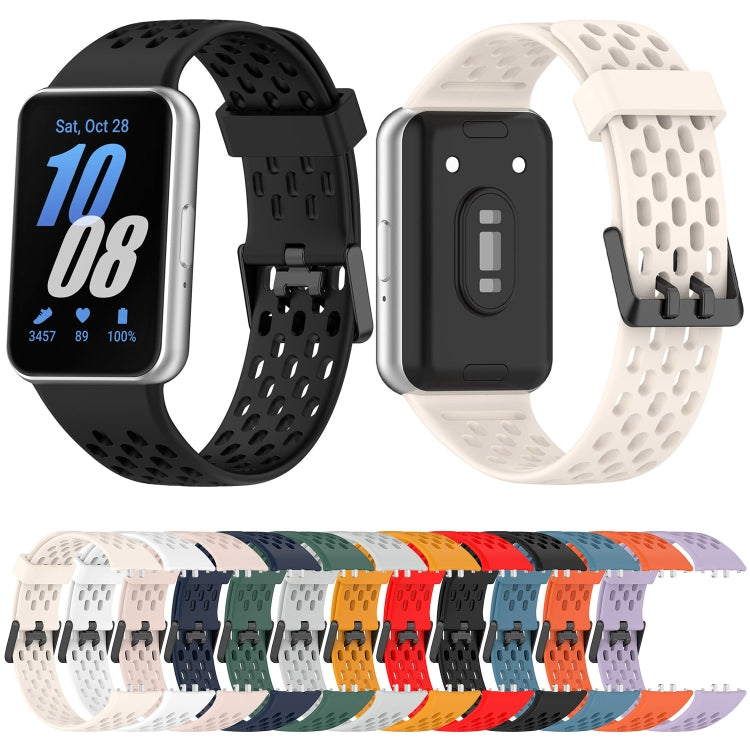 For Samsung Galaxy Fit 3 Hole Style Dual Buckle Silicone Watch Band(Light Pink)