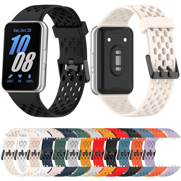 For Samsung Galaxy Fit 3 Hole Style Dual Buckle Silicone Watch Band(Light Pink)