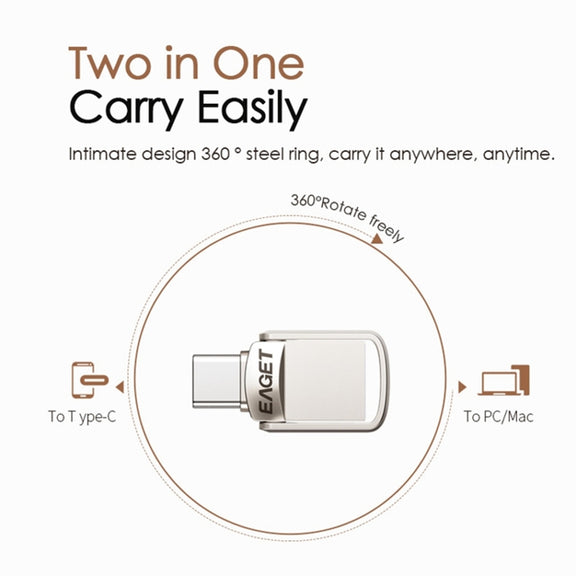 EAGET 32G USB 3.1 + USB-C Interface Metal Twister Flash U Disk, Standard