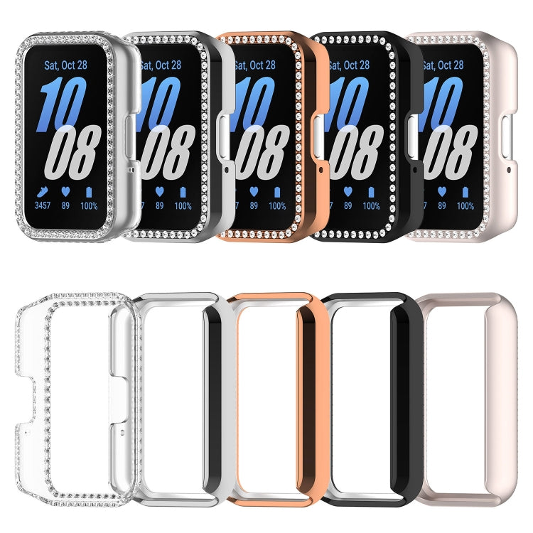 For Samsung Galaxy Fit 3 Diamond Half Pack Hollow PC Watch Protective Case(Rose Gold)