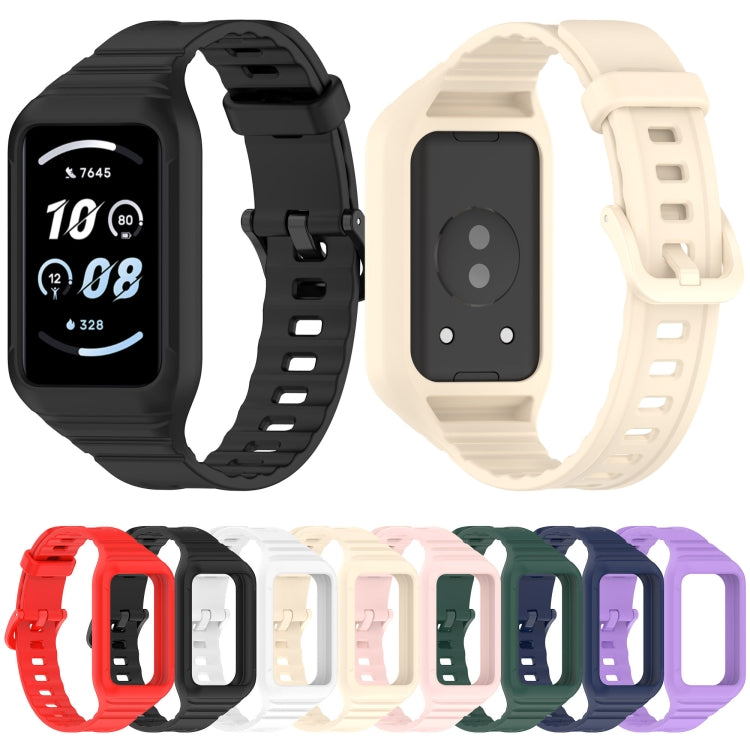 For Honor Band 10 / 9 Armor Integrated Silicone Watch Band(Creamy White)