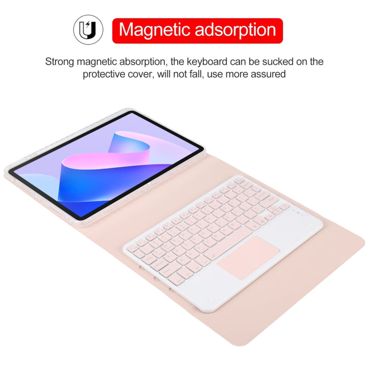 For Huawei MatePad 11 2023 / 2021 Square Button Bluetooth Keyboard Rotatable Holder Leather Case with Touchpad(Rose Gold)
