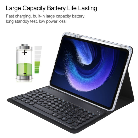 For Xiaomi Pad 6 Round Button Bluetooth Keyboard Rotatable Holder Leather Case(Black)