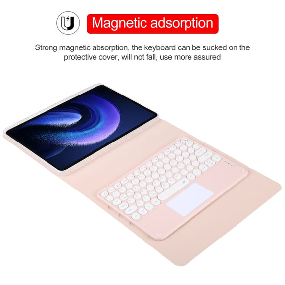 For Xiaomi Pad 6 Round Button Bluetooth Keyboard Rotatable Holder Leather Case with Touchpad(Rose Gold)