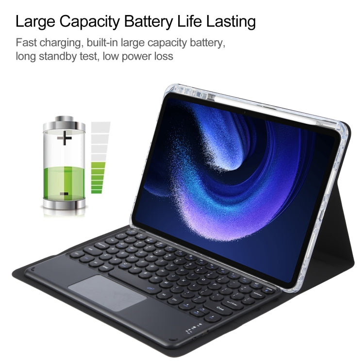 For Xiaomi Pad 6 Round Button Bluetooth Keyboard Rotatable Holder Leather Case with Touchpad(Black)