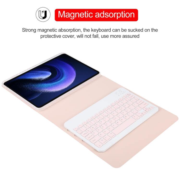 For Xiaomi Pad 6 Square Button Bluetooth Keyboard Rotatable Holder Leather Case(Rose Gold)