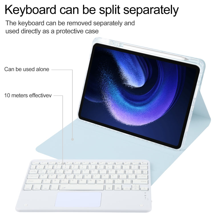 For Xiaomi Pad 6 Square Button Bluetooth Keyboard Rotatable Holder Leather Case with Touchpad(Sky Blue)