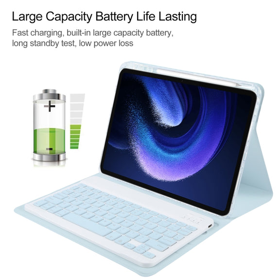 For Xiaomi Pad 6 Square Button Backlight Bluetooth Keyboard Rotatable Holder Leather Case(Sky Blue)