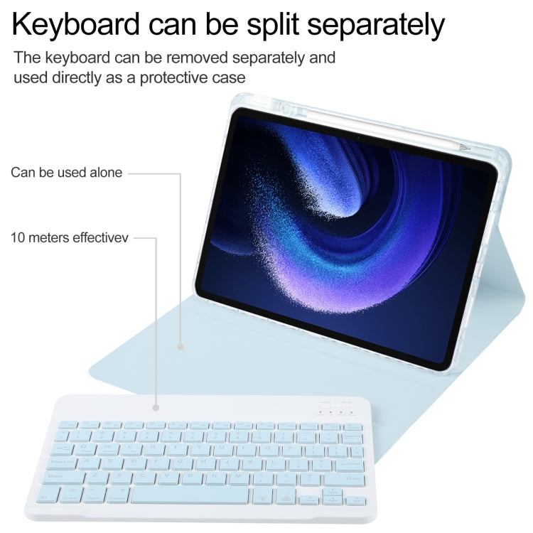 For Xiaomi Pad 6 Square Button Backlight Bluetooth Keyboard Rotatable Holder Leather Case(Sky Blue)