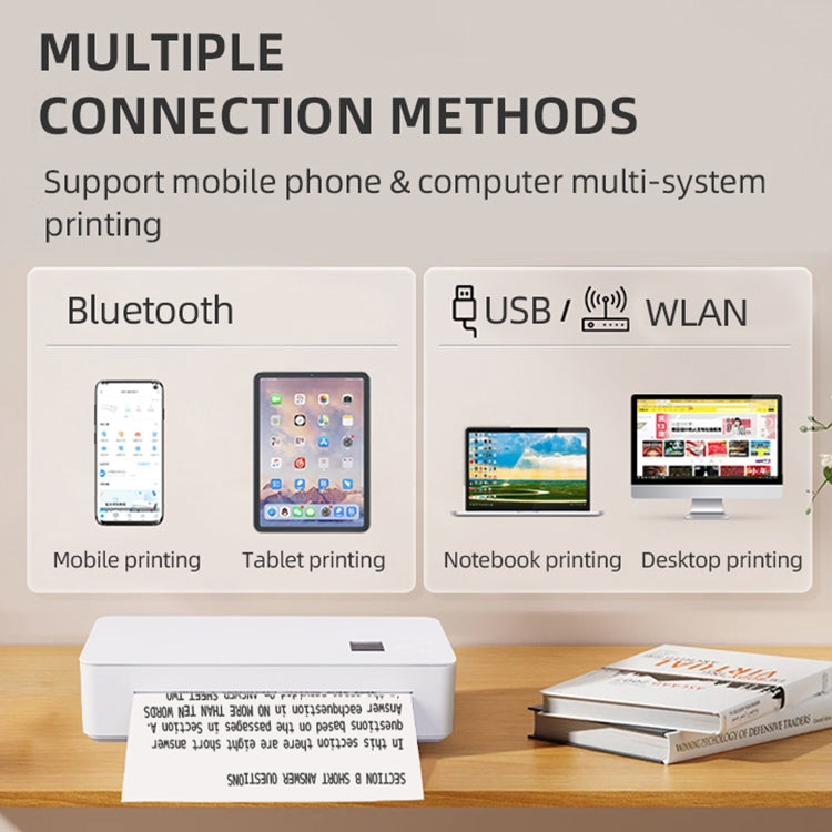 A4LE Portable Bluetooth HD Thermal Printer for Home Office Study(AU Plug)