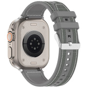 For Apple Watch SE 2023 44mm Ordinary Buckle Hybrid Nylon Braid Silicone Watch Band(Grey)