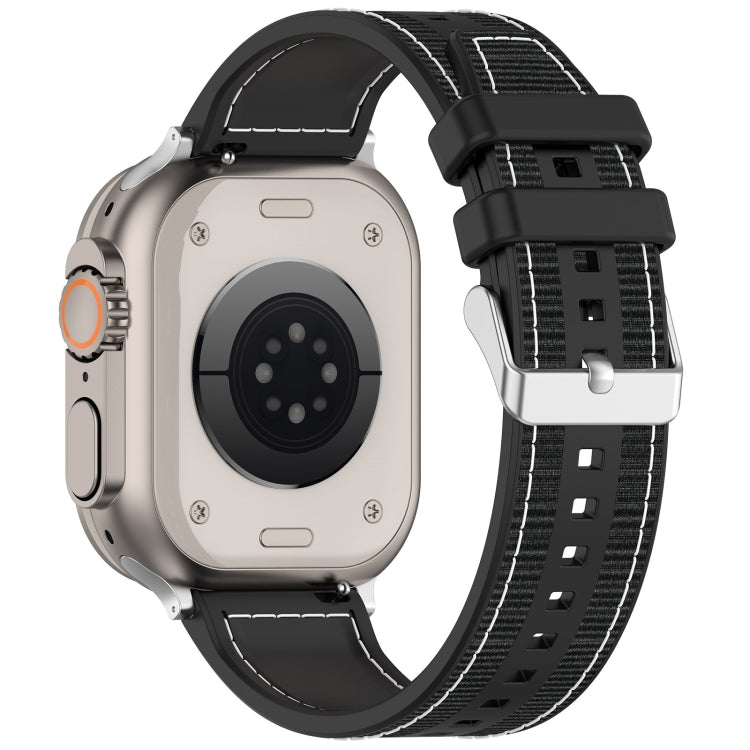 For Apple Watch Series 9 41mm Ordinary Buckle Hybrid Nylon Braid Silicone Watch Band(Black)