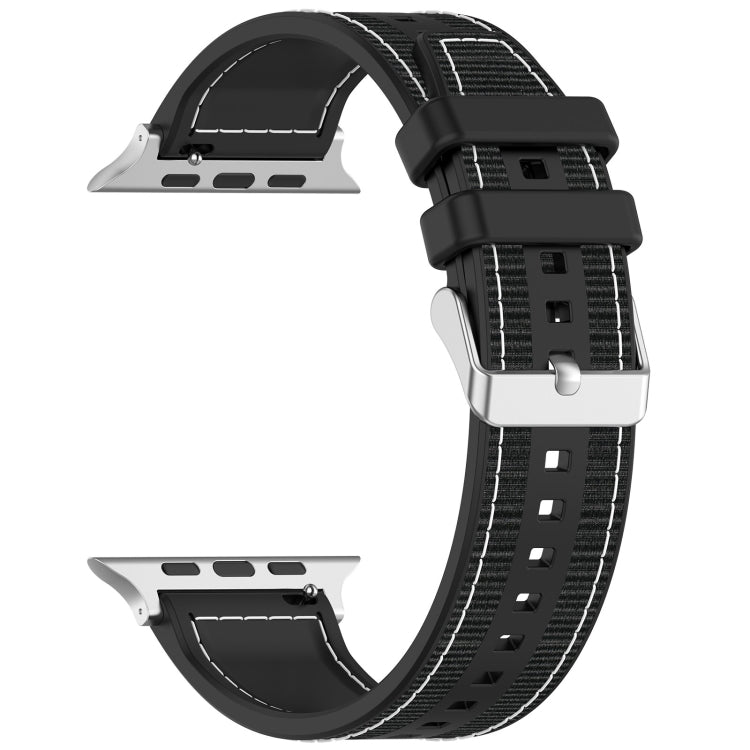 For Apple Watch Series 9 41mm Ordinary Buckle Hybrid Nylon Braid Silicone Watch Band(Black)