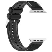 For Apple Watch Series 9 41mm Ordinary Buckle Hybrid Nylon Braid Silicone Watch Band(Black)