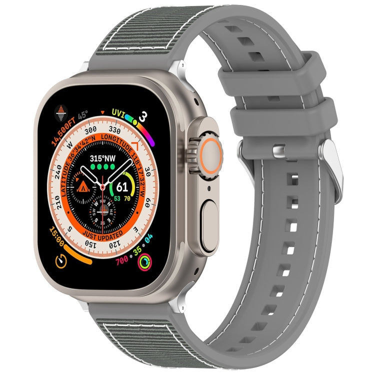 For Apple Watch SE 2022 44mm Ordinary Buckle Hybrid Nylon Braid Silicone Watch Band(Grey)