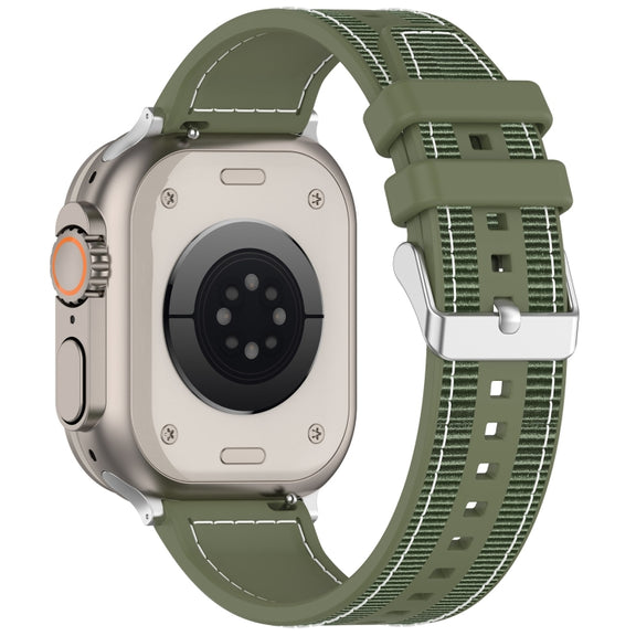 For Apple Watch SE 40mm Ordinary Buckle Hybrid Nylon Braid Silicone Watch Band(Green)