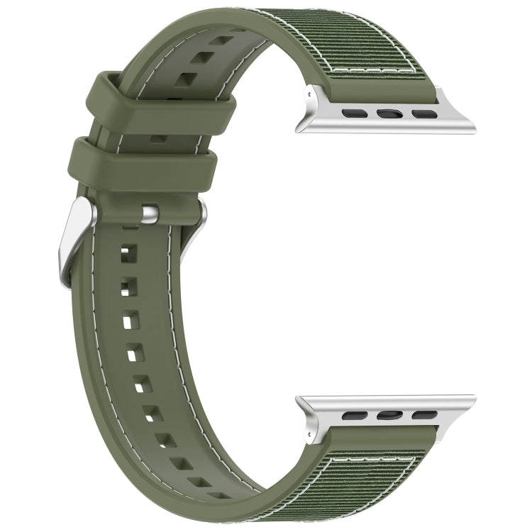 For Apple Watch SE 44mm Ordinary Buckle Hybrid Nylon Braid Silicone Watch Band(Green)