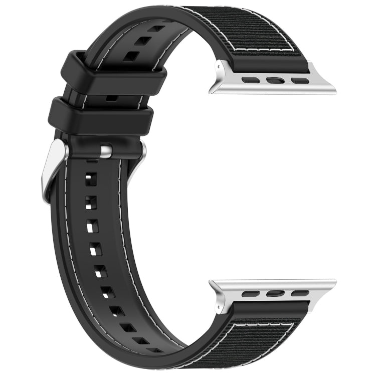 For Apple Watch Series 6 44mm Ordinary Buckle Hybrid Nylon Braid Silicone Watch Band(Black)