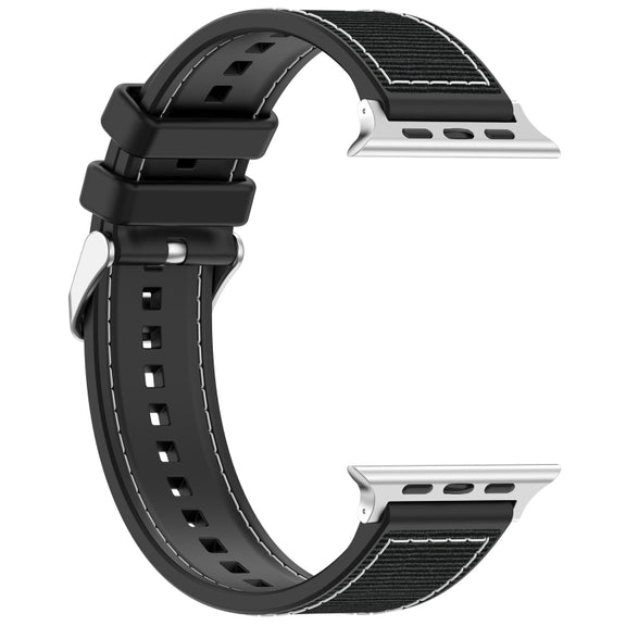 For Apple Watch Series 6 44mm Ordinary Buckle Hybrid Nylon Braid Silicone Watch Band(Black)