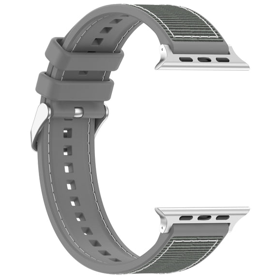 For Apple Watch Series 5 44mm Ordinary Buckle Hybrid Nylon Braid Silicone Watch Band(Grey)