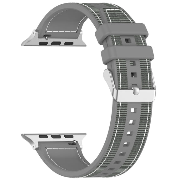 For Apple Watch Series 3 42mm Ordinary Buckle Hybrid Nylon Braid Silicone Watch Band(Grey)