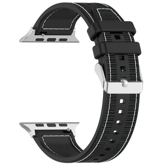 For Apple Watch Series 2 42mm Ordinary Buckle Hybrid Nylon Braid Silicone Watch Band(Black)