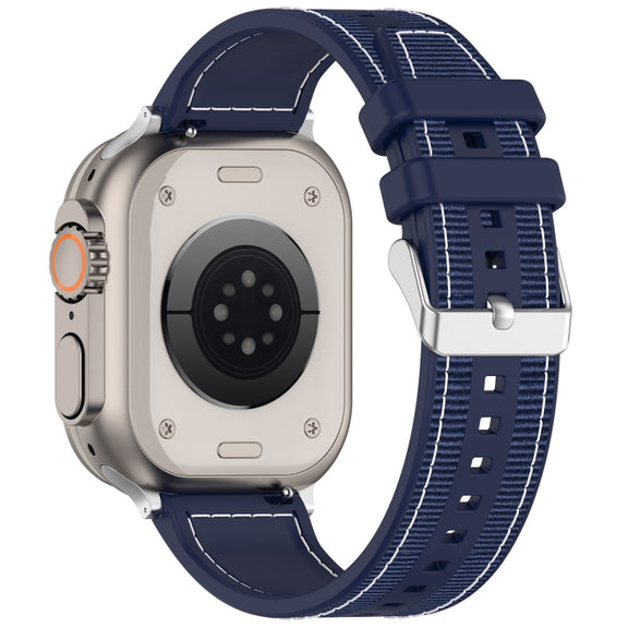 For Apple Watch Series 2 38mm Ordinary Buckle Hybrid Nylon Braid Silicone Watch Band(Midnight Blue)