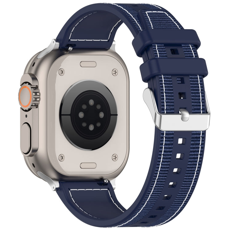 For Apple Watch Series 2 38mm Ordinary Buckle Hybrid Nylon Braid Silicone Watch Band(Midnight Blue)