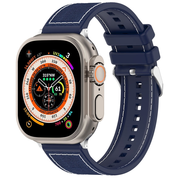 For Apple Watch Series 2 38mm Ordinary Buckle Hybrid Nylon Braid Silicone Watch Band(Midnight Blue)