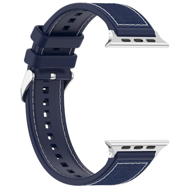 For Apple Watch 42mm Ordinary Buckle Hybrid Nylon Braid Silicone Watch Band(Midnight Blue)