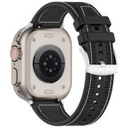 For Apple Watch SE 44mm Official Buckle Hybrid Nylon Braid Silicone Watch Band(Black)
