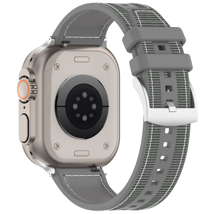 For Apple Watch 42mm Official Buckle Hybrid Nylon Braid Silicone Watch Band(Grey)