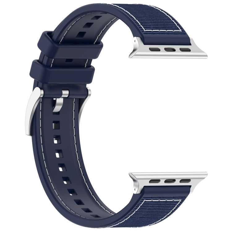 For Apple Watch 42mm Official Buckle Hybrid Nylon Braid Silicone Watch Band(Midnight Blue)