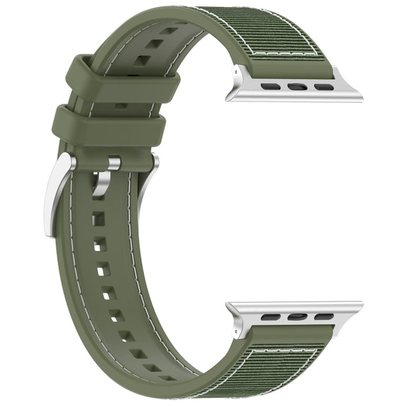 For Apple Watch 42mm Official Buckle Hybrid Nylon Braid Silicone Watch Band(Green)