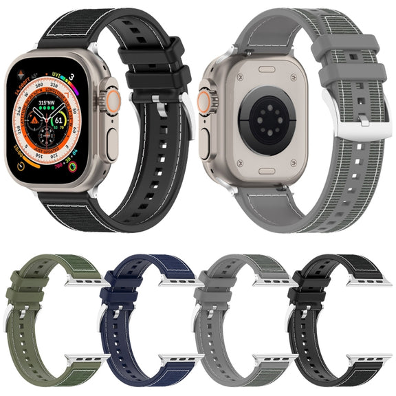 For Apple Watch 42mm Official Buckle Hybrid Nylon Braid Silicone Watch Band(Grey)