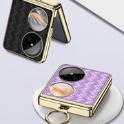 For Huawei Pocket 2 GKK Magnetic Shaft Electroplated Plain Leather Woven Texture Phone Case with Ring(Purple)