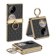 For Huawei Pocket 2 GKK Rhombus Pattern Electroplated Leather Phone Case with Ring(Black)