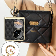 For Huawei Pocket 2 GKK Rhombus Pattern Electroplated Leather Phone Case with Ring(Black)