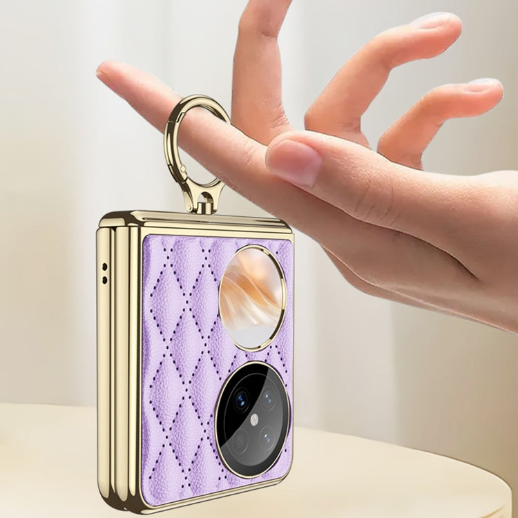 For Huawei Pocket 2 GKK Rhombus Pattern Electroplated Leather Phone Case with Ring(Black)