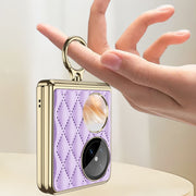 For Huawei Pocket 2 GKK Rhombus Pattern Electroplated Leather Phone Case with Ring(Black)