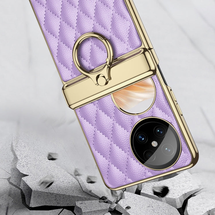 For Huawei Pocket 2 GKK Rhombus Pattern Electroplated Leather Phone Case with Ring(Black)