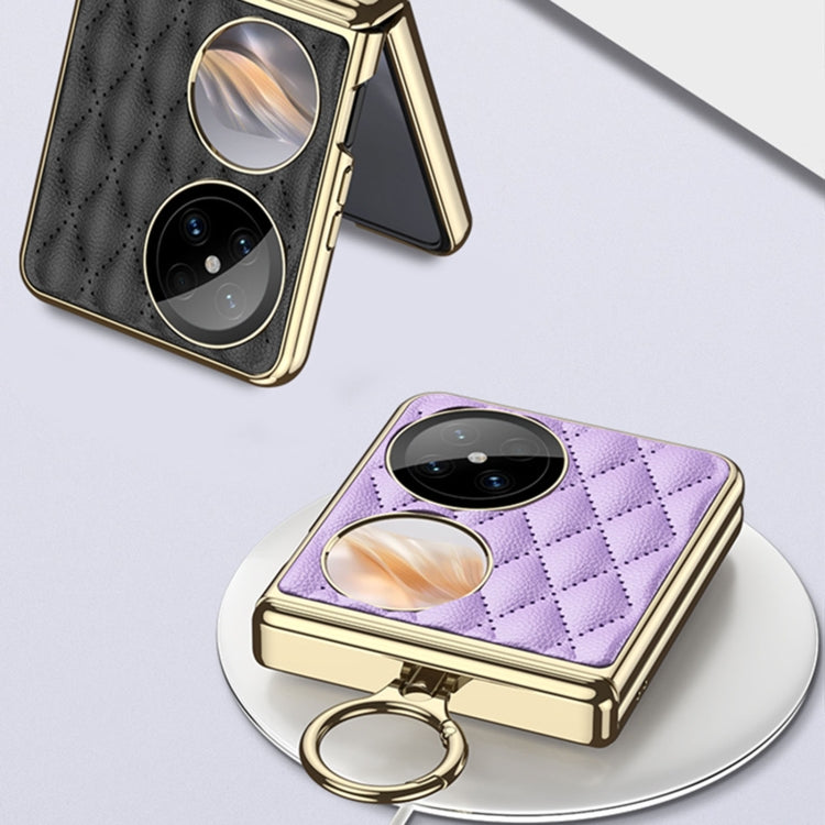 For Huawei Pocket 2 GKK Rhombus Pattern Electroplated Leather Phone Case with Ring(Purple)