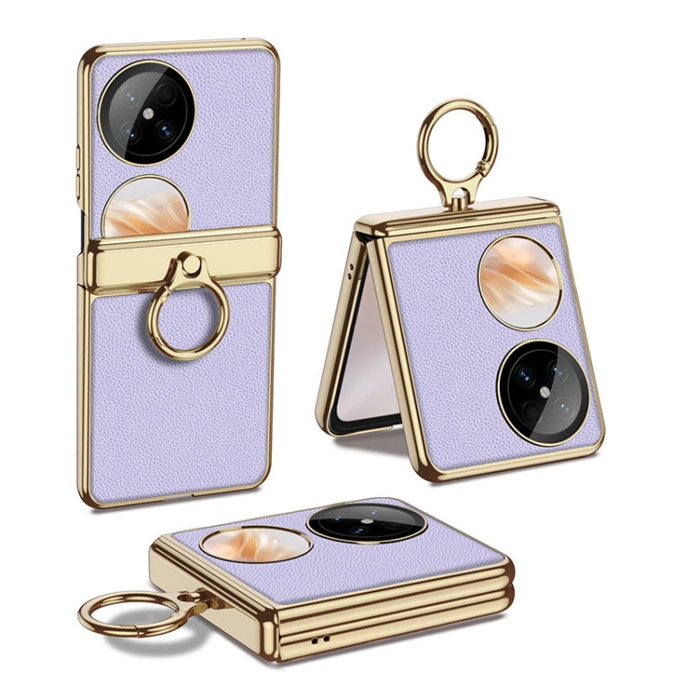 For Huawei Pocket 2 GKK Electroplated Leather Phone Case with Ring(Purple)