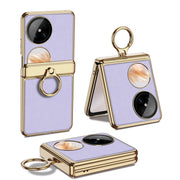 For Huawei Pocket 2 GKK Electroplated Leather Phone Case with Ring(Purple)