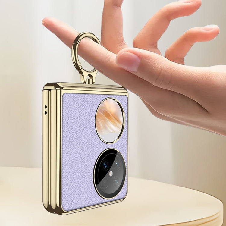 For Huawei Pocket 2 GKK Electroplated Leather Phone Case with Ring(Purple)